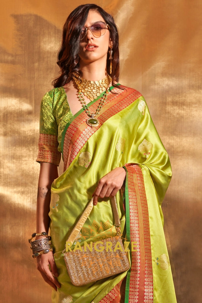 Ethereal Sea Green Woven Banarasi Satin Silk Saree