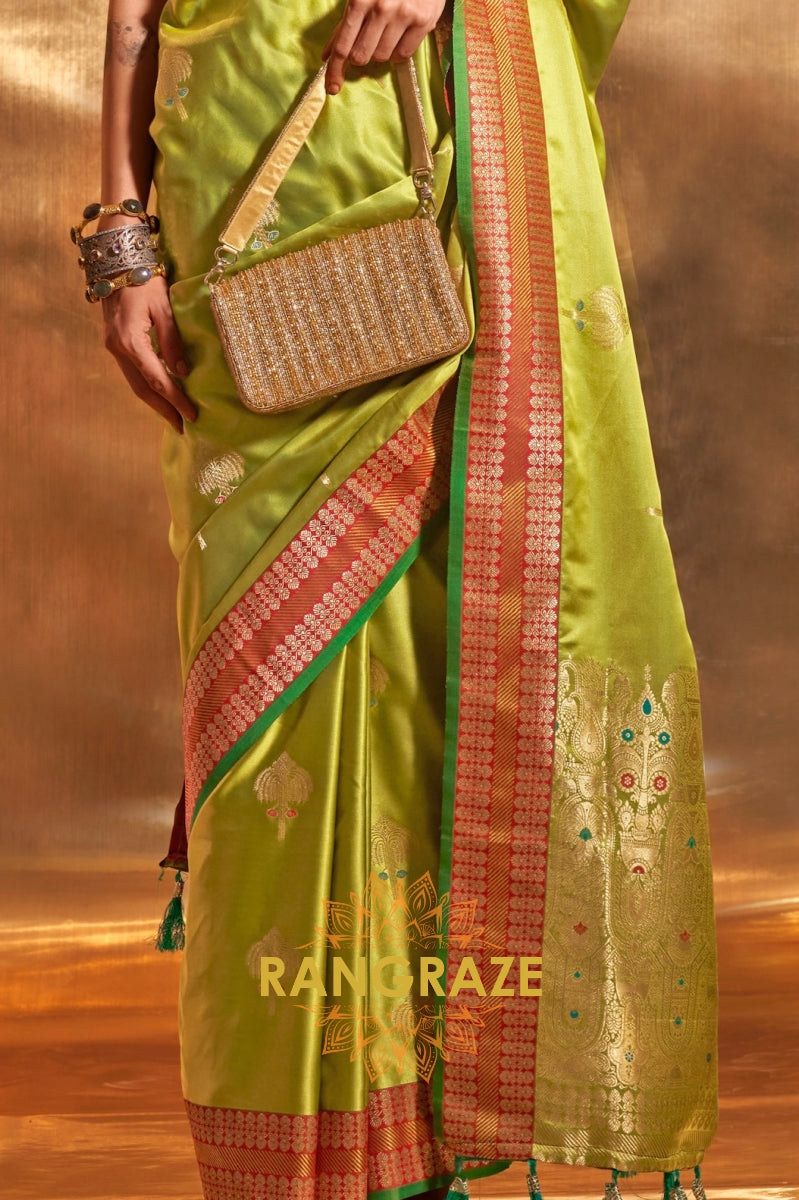 Ethereal Sea Green Woven Banarasi Satin Silk Saree