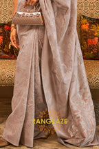 Graphite Grey Woven Banarasi Cotton Cutwork Saree With Sequins