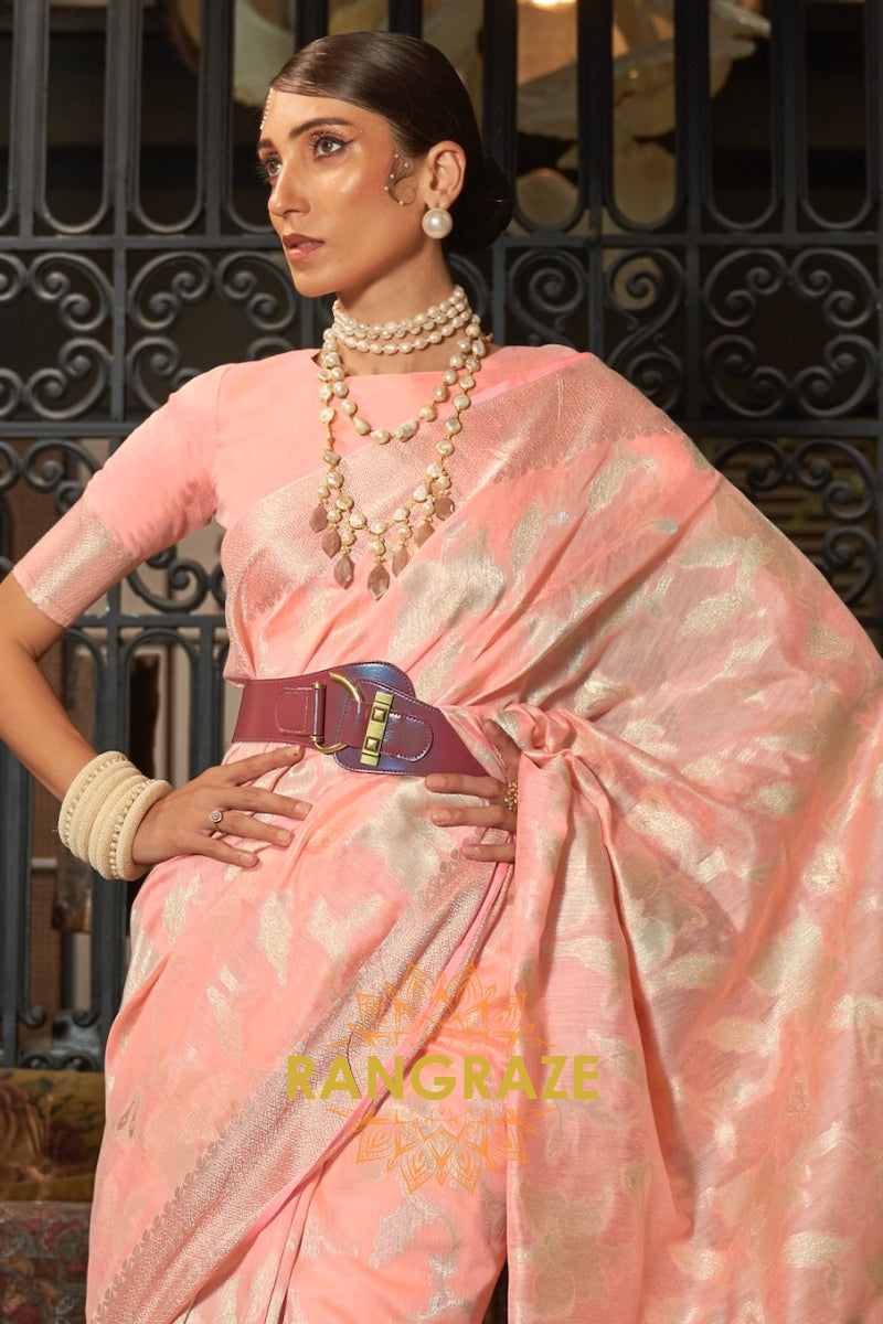 Vintage Peach Pure Modal Handloom Weaving Banarasi Silk Saree