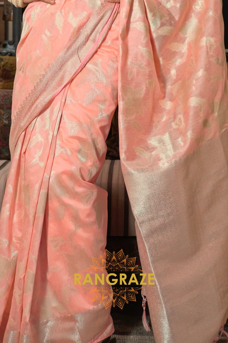 Vintage Peach Pure Modal Handloom Weaving Banarasi Silk Saree