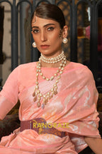 Vintage Peach Pure Modal Handloom Weaving Banarasi Silk Saree