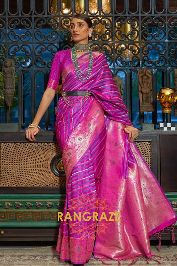 Purple Lavender Woven Banarasi Silk Saree With Gold And Silver Zari