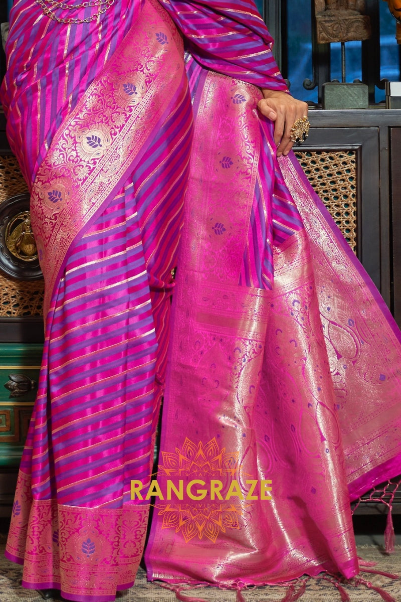 Purple Lavender Woven Banarasi Silk Saree With Gold And Silver Zari