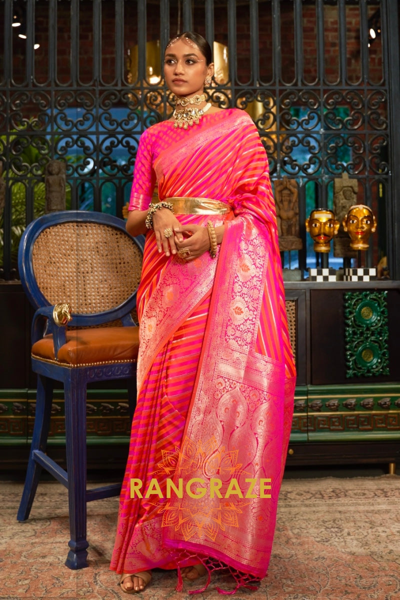 Bridal Red Woven Banarasi Silk Saree With Gold And Silver Zari