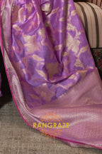 Vintage Lilac Lavender Pure Modal Handloom Weaving Banarasi Silk Saree