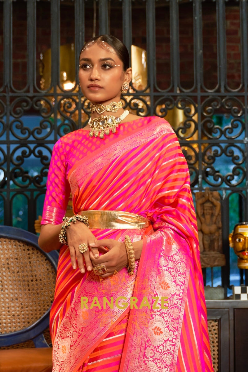 Bridal Red Woven Banarasi Silk Saree With Gold And Silver Zari