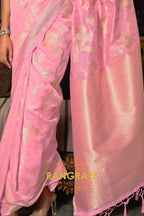Vintage Pink Pure Modal Handloom Weaving Banarasi Silk Saree
