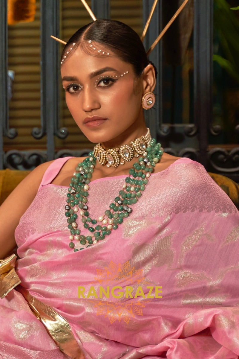Vintage Pink Pure Modal Handloom Weaving Banarasi Silk Saree