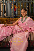 Vintage Pink Pure Modal Handloom Weaving Banarasi Silk Saree