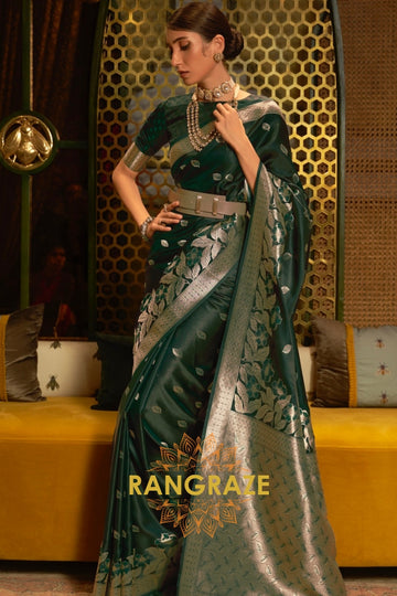 Pine Green Woven Banarasi Silk Saree With Gold And Silver Zari