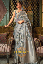 Vintage Grey Pure Modal Handloom Weaving Banarasi Silk Saree