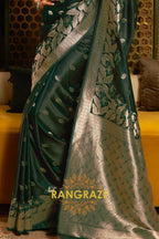 Pine Green Woven Banarasi Silk Saree With Gold And Silver Zari