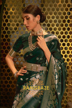 Pine Green Woven Banarasi Silk Saree With Gold And Silver Zari