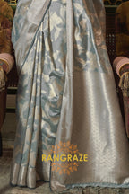 Vintage Grey Pure Modal Handloom Weaving Banarasi Silk Saree