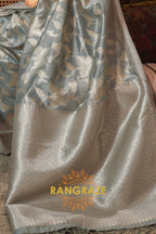 Vintage Grey Pure Modal Handloom Weaving Banarasi Silk Saree