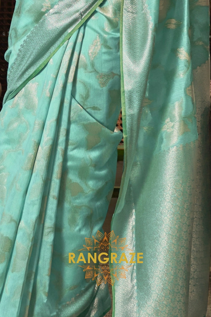 Vintage Green Pure Modal Handloom Weaving Banarasi Silk Saree