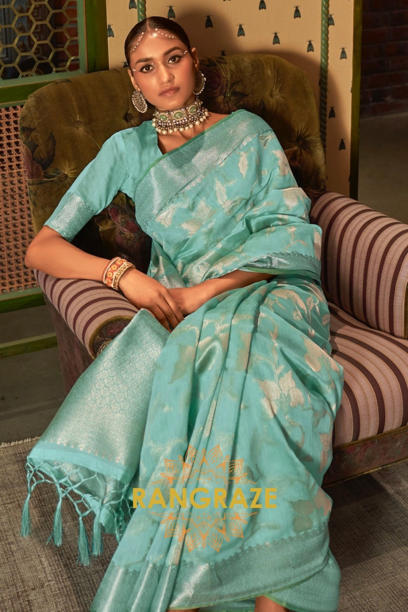 Vintage Green Pure Modal Handloom Weaving Banarasi Silk Saree