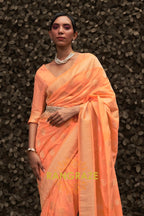 Peach Orange Woven Banarasi Georgette Silk Saree