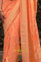 Peach Orange Woven Banarasi Georgette Silk Saree
