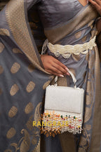 Metal Grey Woven Banarasi Georgette Silk Saree