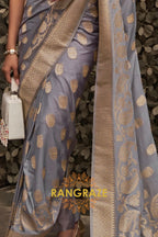 Metal Grey Woven Banarasi Georgette Silk Saree