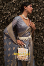 Metal Grey Woven Banarasi Georgette Silk Saree