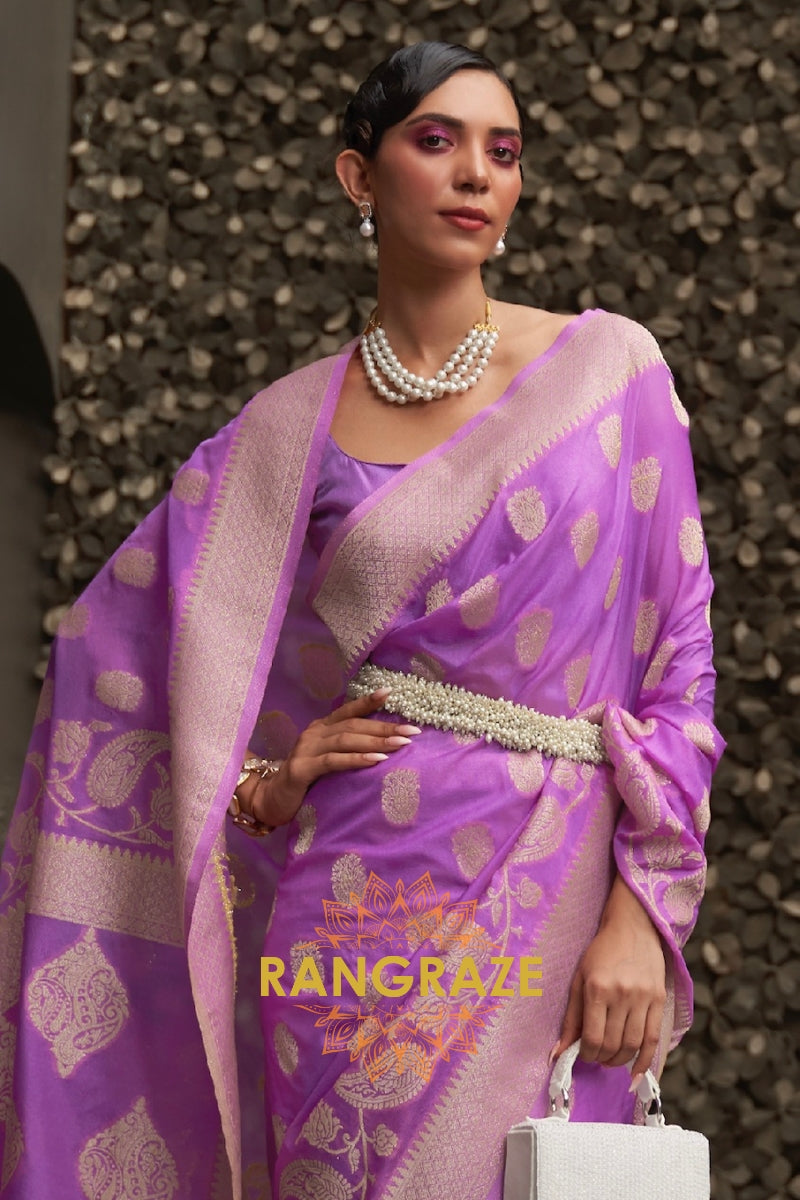 Lavender Purple Woven Banarasi Georgette Silk Saree