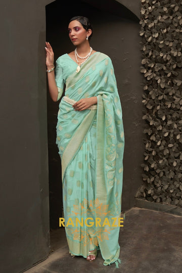 Sea Green Woven Banarasi Georgette Silk Saree