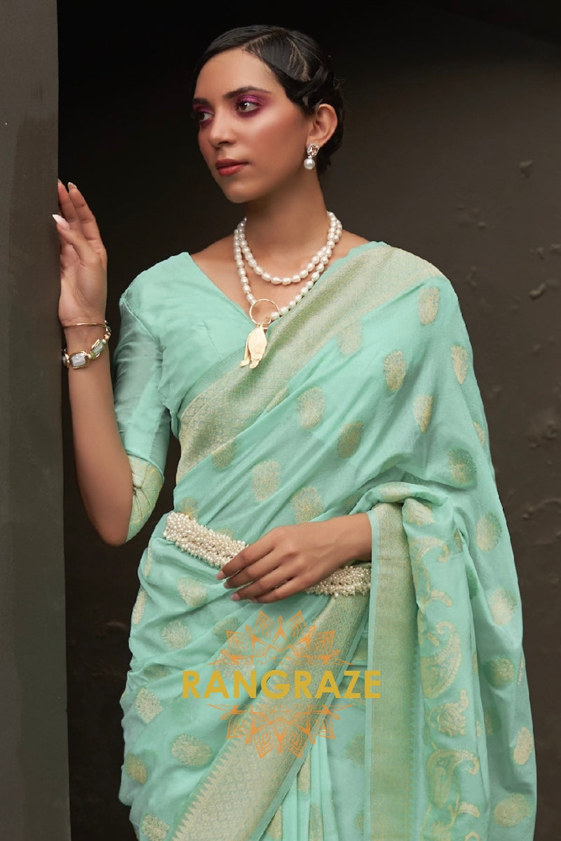 Sea Green Woven Banarasi Georgette Silk Saree