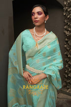 Sea Green Woven Banarasi Georgette Silk Saree