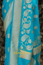 Azure Blue Woven Banarasi Georgette Silk Saree