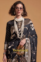 Ebony Black Woven Banarasi Goergette Silk Saree