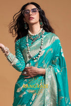 Aqua Blue Woven Banarasi Goergette Silk Saree