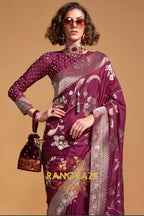 Majistic Maroon Woven Banarasi Goergette Silk Saree
