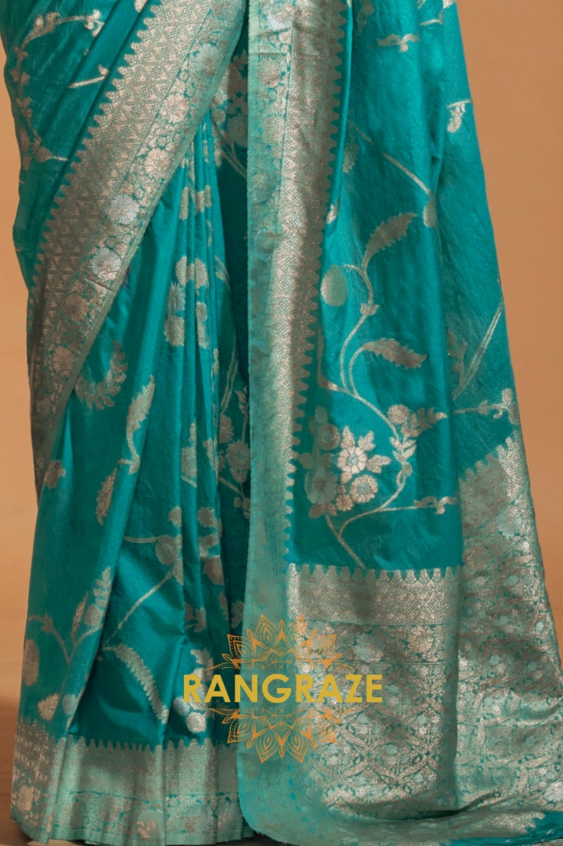 Aqua Blue Woven Banarasi Goergette Silk Saree