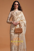 Pearl White Woven Banarasi Goergette Silk Saree