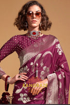 Majistic Maroon Woven Banarasi Goergette Silk Saree