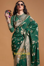Bottle Green Woven Banarasi Goergette Silk Saree