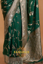 Bottle Green Woven Banarasi Goergette Silk Saree