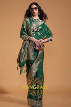 Bottle Green Woven Banarasi Goergette Silk Saree