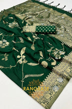 Bottle Green Woven Banarasi Goergette Silk Saree