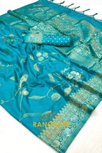 Aqua Blue Woven Banarasi Goergette Silk Saree