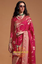Crimson Red Woven Banarasi Goergette Silk Saree