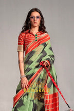 Mint Green and Black Handwoven Banarasi Soft Silk Saree