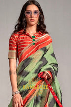 Mint Green and Black Handwoven Banarasi Soft Silk Saree