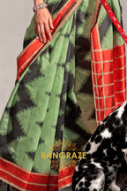 Mint Green and Black Handwoven Banarasi Soft Silk Saree