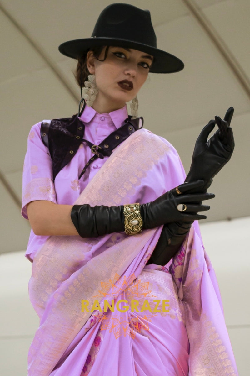 Lilac Bloom Handloom Woven Banarasi Silk Saree