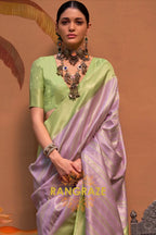 Lilac Purple And Olive Green Banarasi Silk Saree