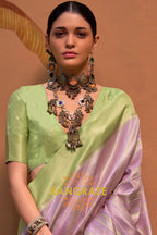 Lilac Purple And Olive Green Banarasi Silk Saree